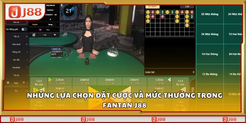 Những lựa chọn đặt cược và mức thưởng trong Fantan J88